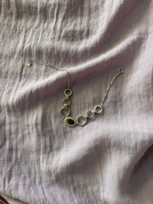 Silver Zircon Oval Link Bracelet